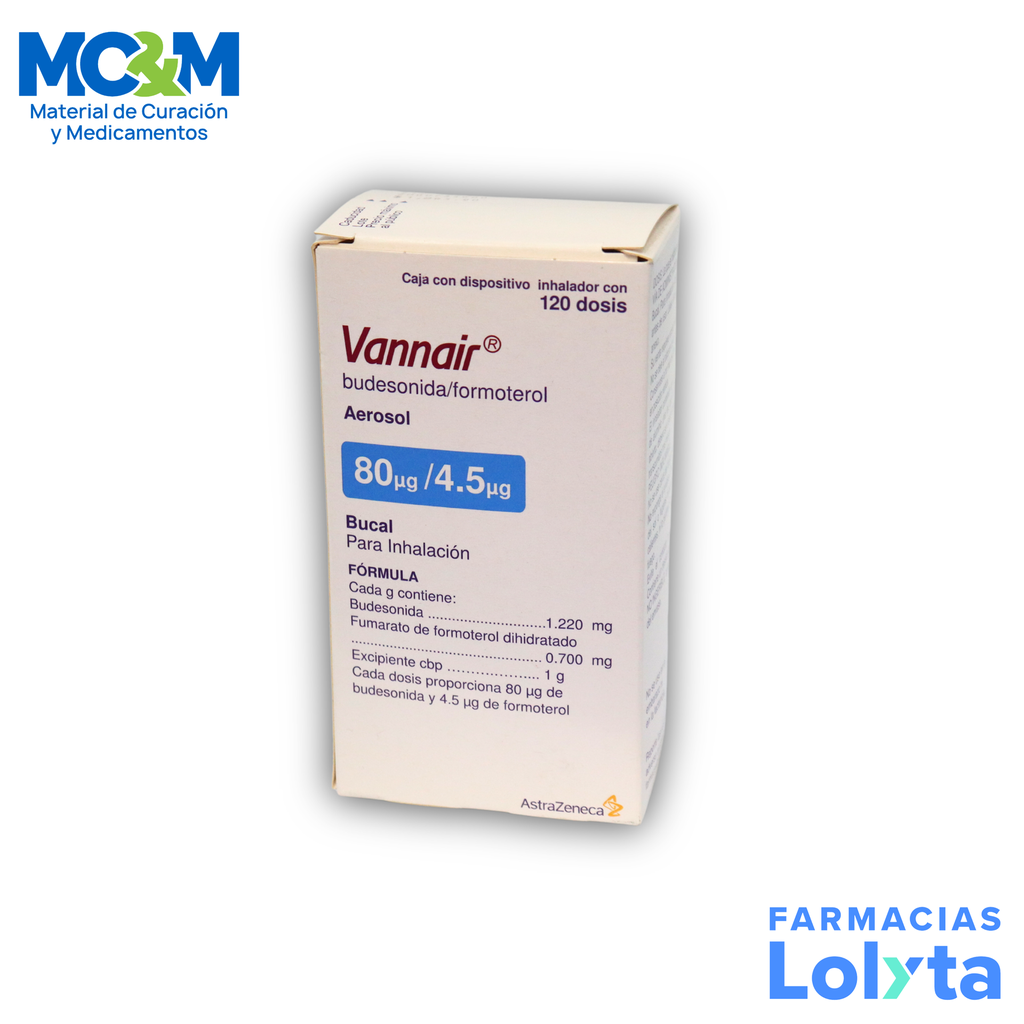 VANNAIR AEROSOL BUCAL P/INHALACION 80/4.5 MCG C/120 DOSIS BUDESONIDA FORMOTEROL LAB ASTRAZENECA