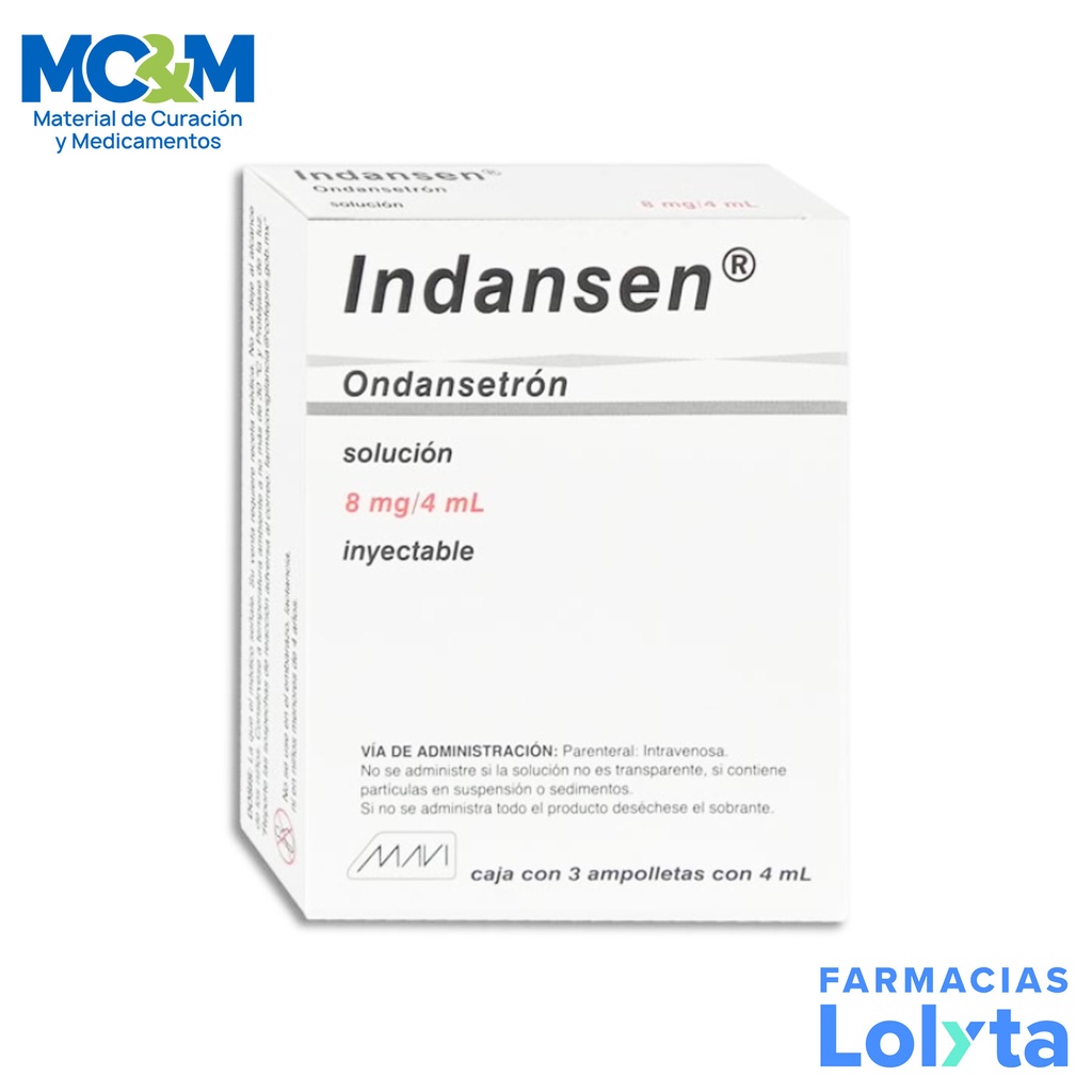 ONDANSETRON SOL INY 8 MG/4 ML C/3 AMP INDANSEN LAB MAVI (VIDRIO)