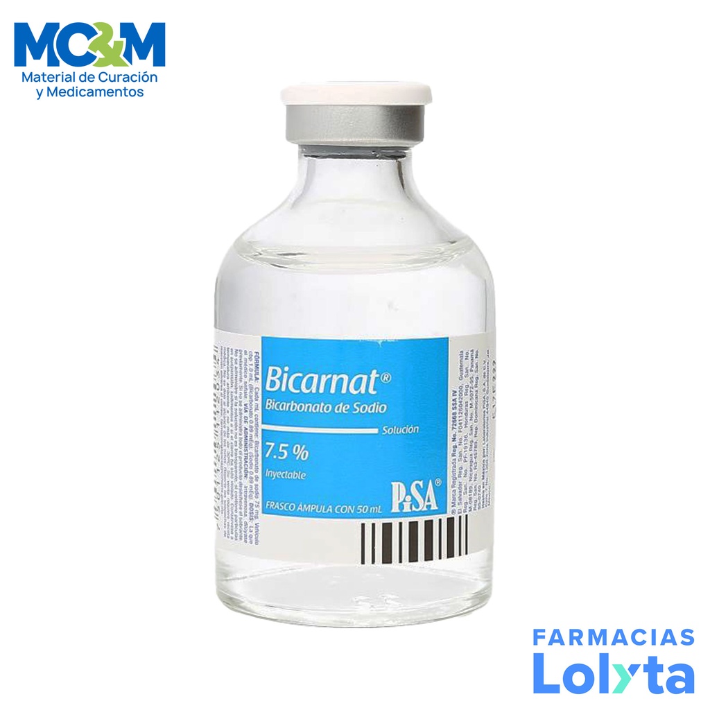 BICARNAT SOL INY 7.5% 50 ML BICARBONATO DE SODIO LAB PISA