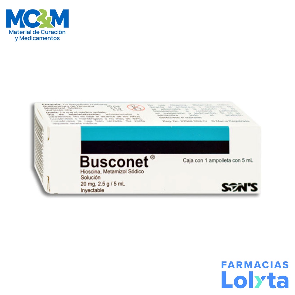 BUTILHIOSCINA METAMIZOL SODICO SOL INY 20 MG/2.5 G/5 ML BUSCONET LAB SONS