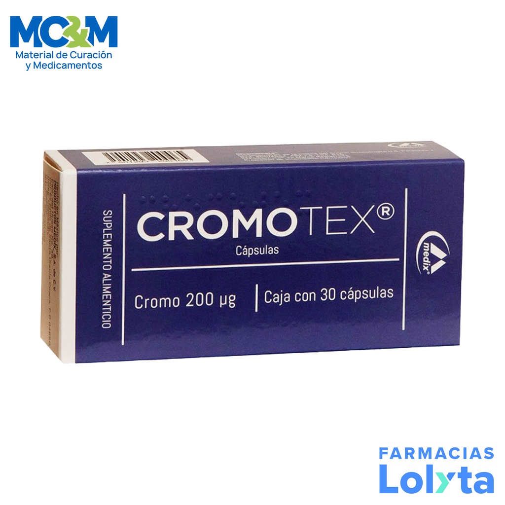 CROMOTEX 200 MCG C/30 CAP SUPLEMENTO ALIMENTICIO CROMO L-CARNITINA LAB MEDIX