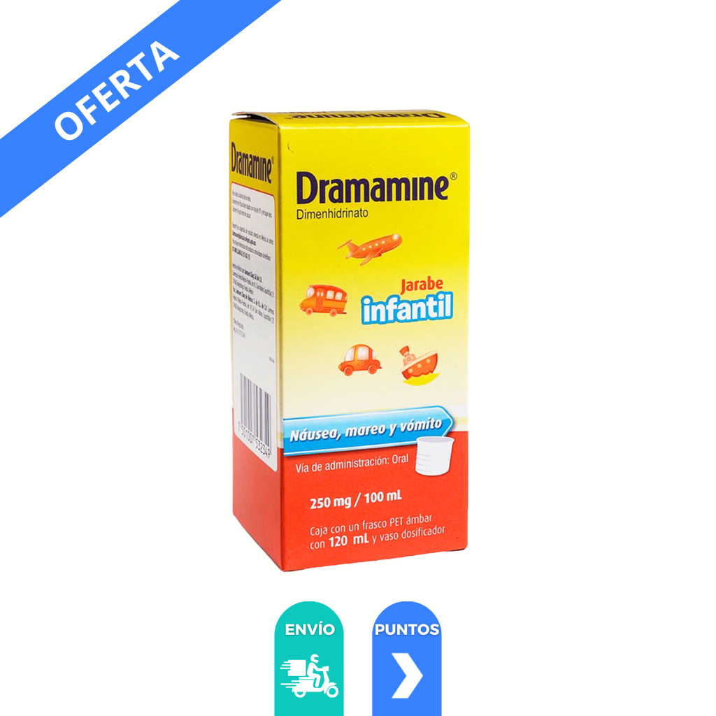 [2637] DRAMAMINE JARABE INFANTIL 250 MG/100 ML FCO C/120 ML DIMENHIDRINATO LAB JOHNSON