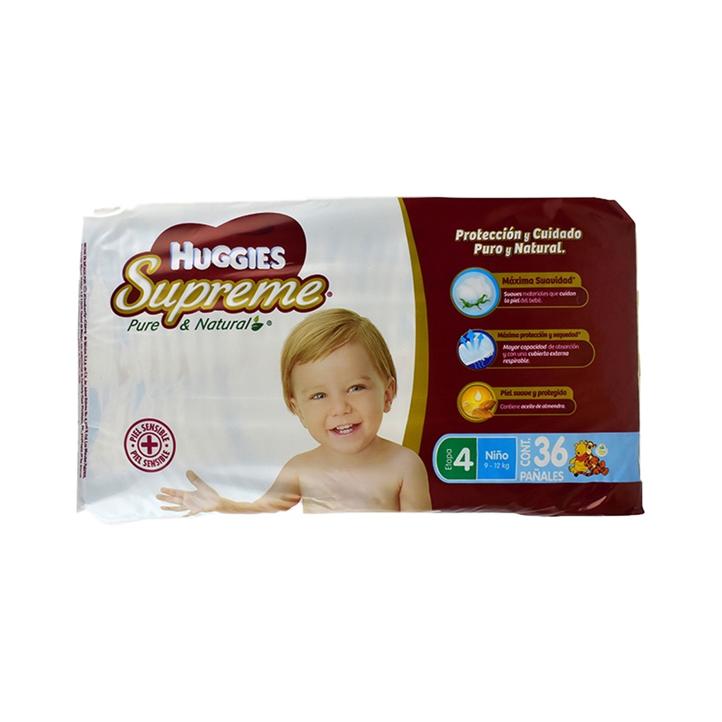 PAÑAL HUGGIES SUPREME ETAPA 4 C/36 PZAS UNISEX KIMBERLY CLARK