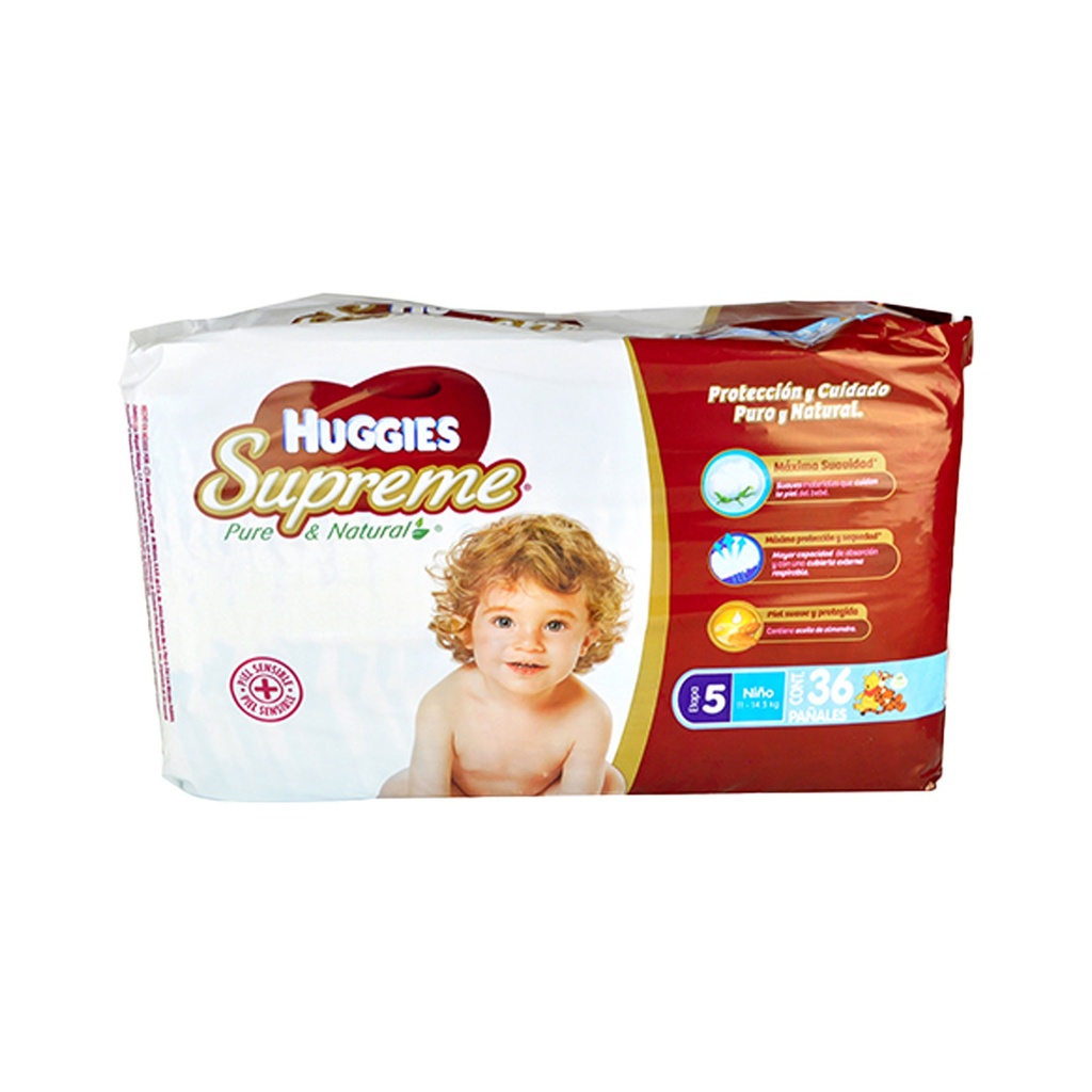 PAÑAL HUGGIES SUPREME ETAPA 5 C/36 PZAS UNISEX KIMBERLY CLARK