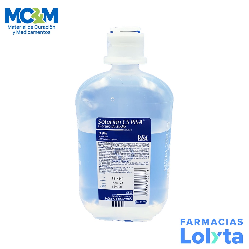 CLORURO DE SODIO 0.9% SOL INY 250 ML SOLUCION CS LAB PISA (FISIOLOGICA)