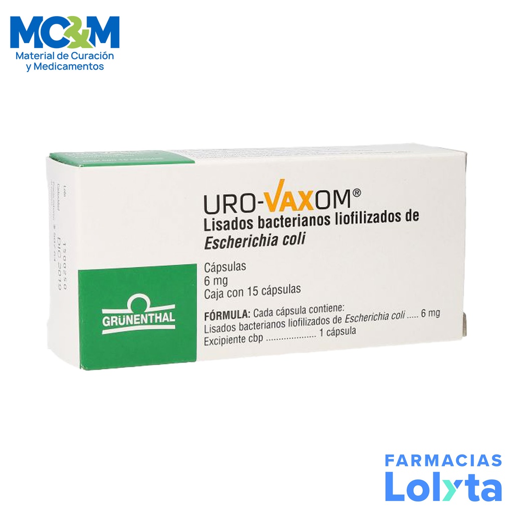 URO VAXOM 6 MG C/15 CAP LISADOS BACTERIANOS LIOFILIZADOS DE ESCHERICHIA COLI LAB GRUNENTHAL