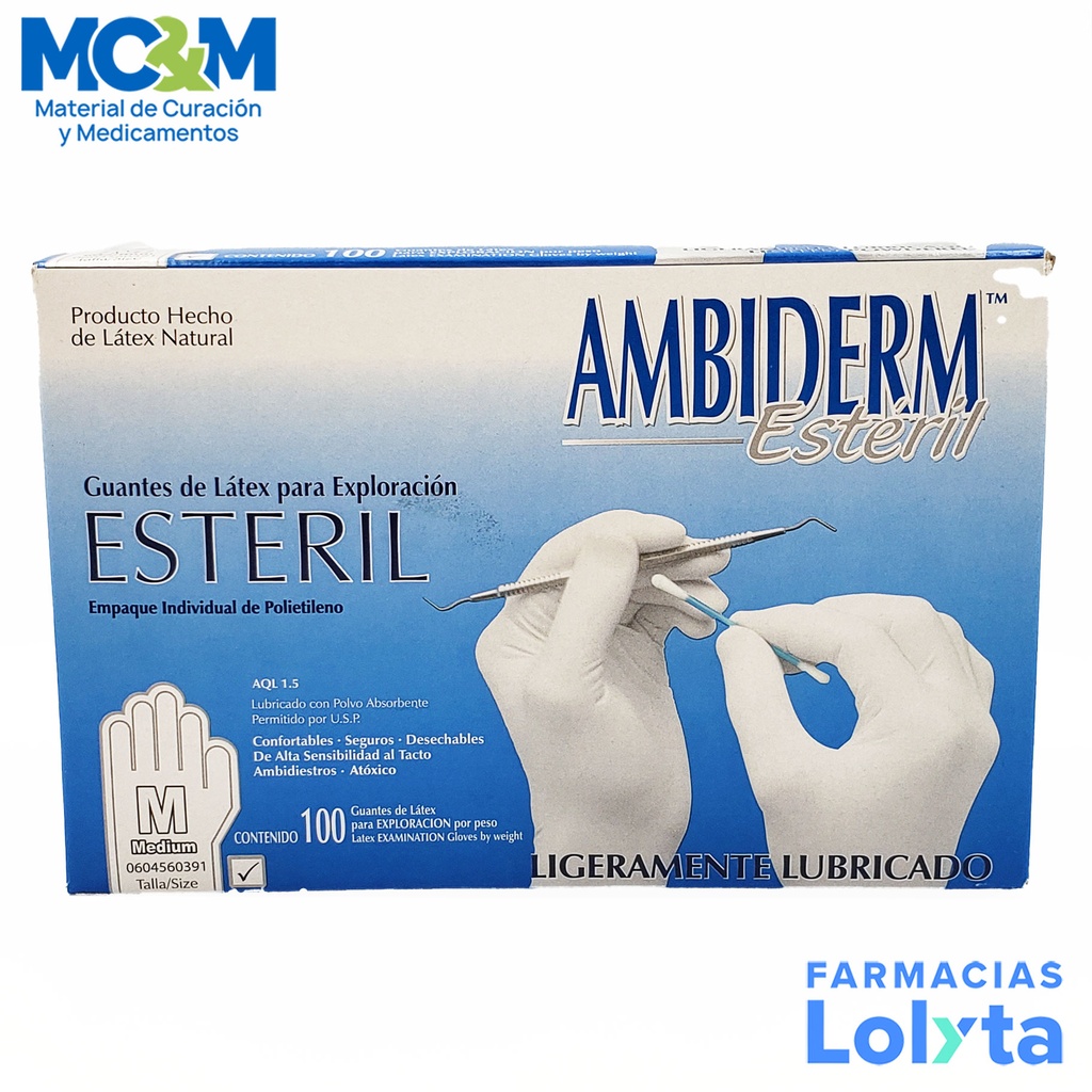 [2828] GUANTE ESTERIL MEDIANO C/100 AMBIDERM