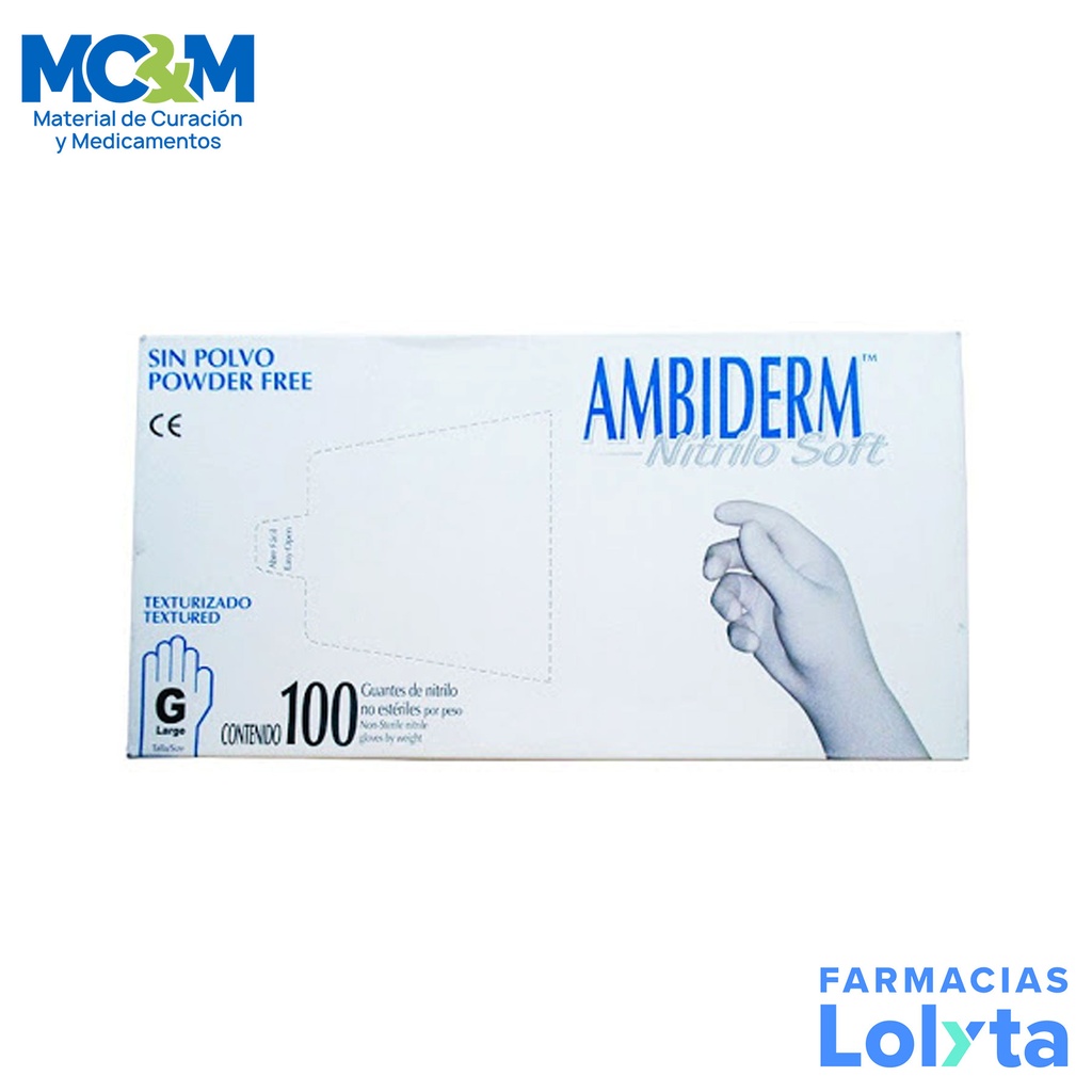 GUANTE NITRILO NO ESTERIL C/100 PZAS GRANDE AZUL ROYAL AMBIDERM