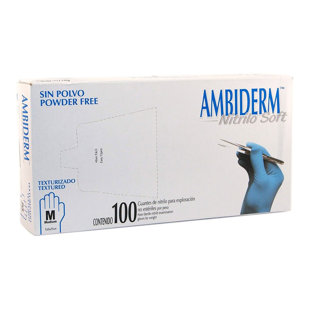 GUANTE NITRILO NO ESTERIL C/100 PZAS MEDIANO AZUL ROYAL AMBIDERM