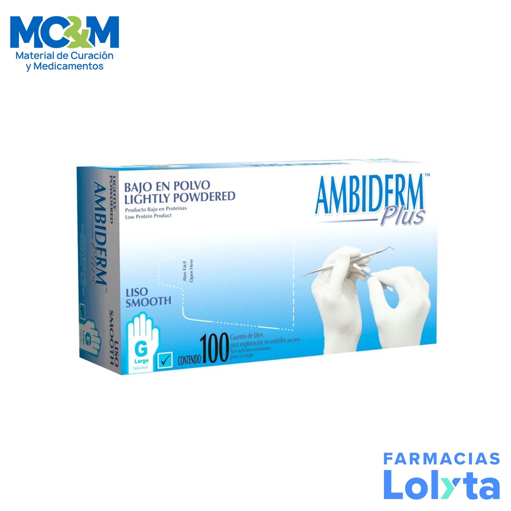 GUANTE NO ESTERIL PLUS GRANDE BLANCO C/100 AMBIDERM