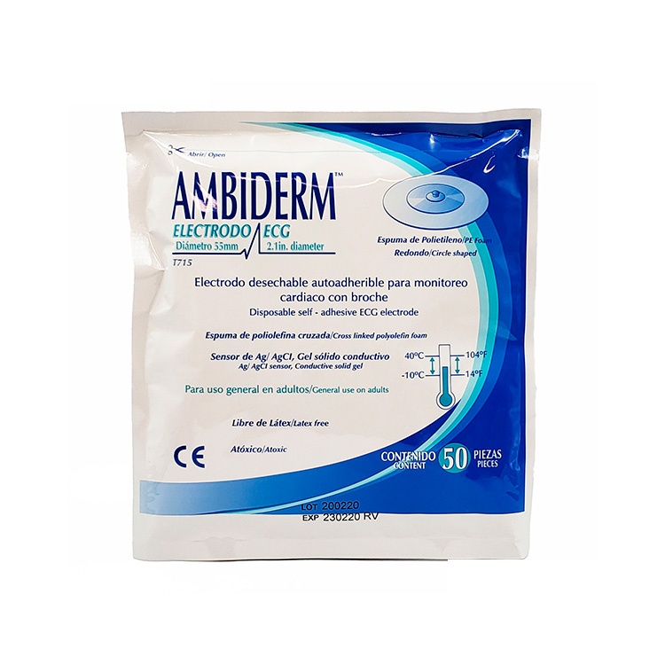 ELECTRODO DE MONITORIZACION CARDIACA 55 MM C/50 PZAS REDONDO DE ESPUMA ADULTO T-715 AMBIDERM
