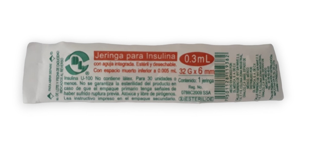 JERINGA PARA INSULINA 0.3 ML 32 G X 6 MM PIEZA DENTILAB