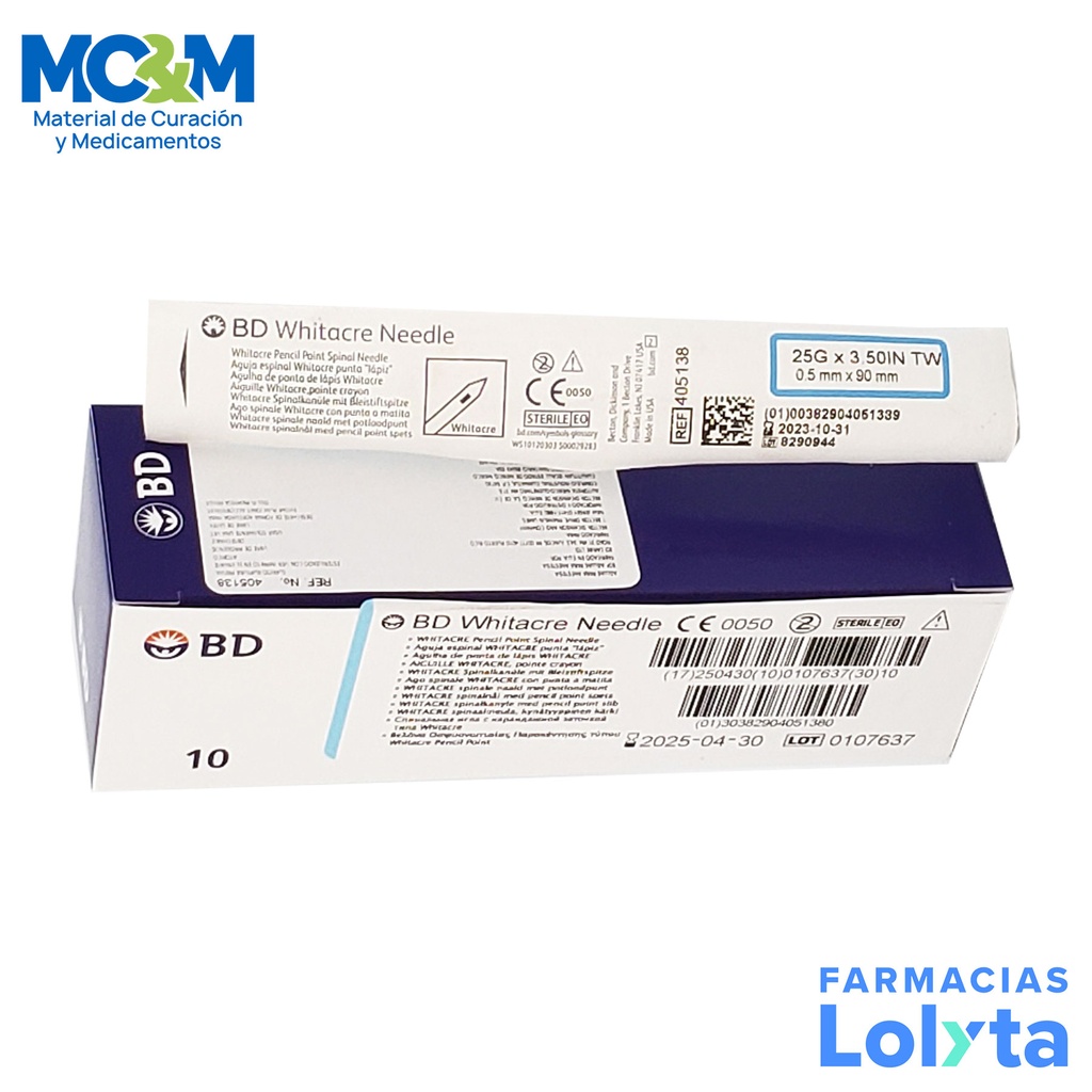 AGUJA WHITACRE 25 G X 3 1/2 CORTA BD REF 405138