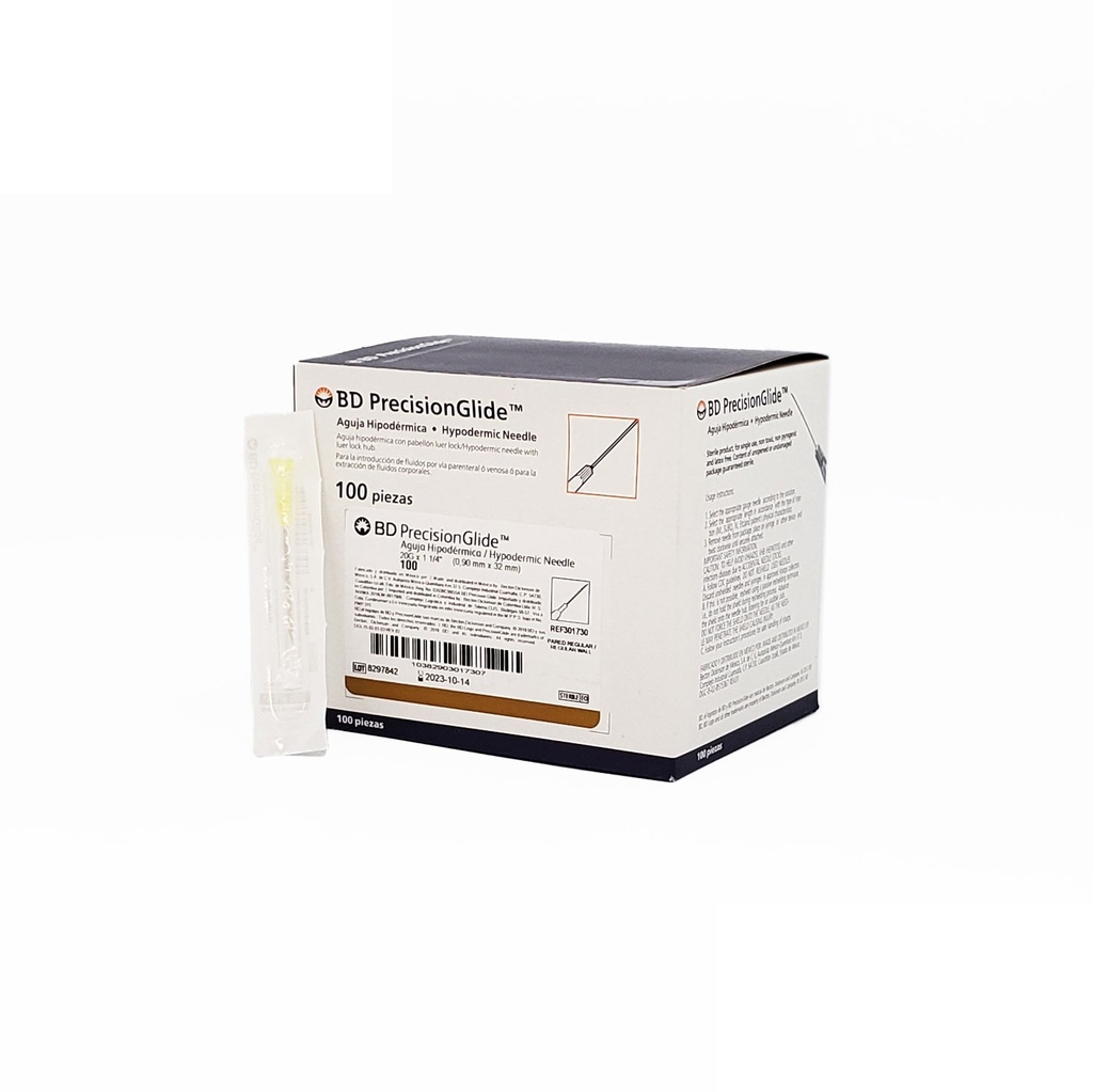 AGUJA HIPODERMICA 20G X 32 MM C/100 AMARILLA REF 301730 BD