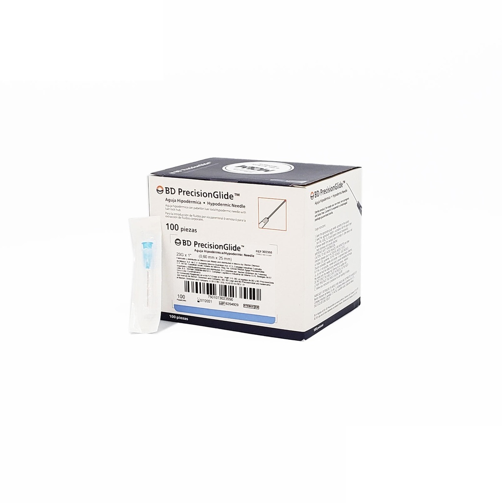 AGUJA HIPODERMICA 23G X 25 MM C/100 AZUL REF 300388 BD