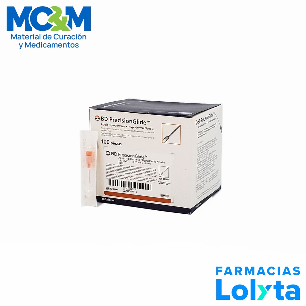 AGUJA HIPODERMICA 25G X 15 MM C/100 NARANJA REF 301973 BD