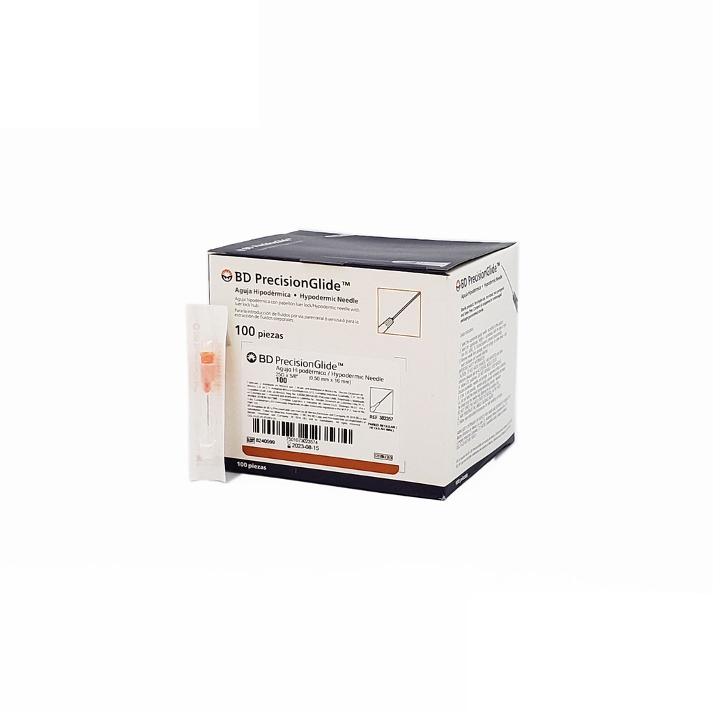 AGUJA HIPODERMICA 25G X 15 MM C/100 NARANJA REF 301973 BD