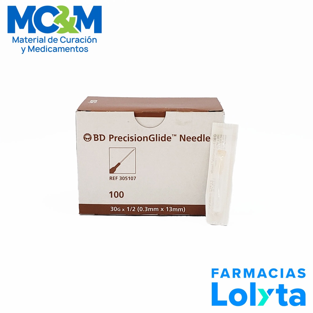 AGUJA HIPODERMICA 30G X 13 MM C/100 BD DORADO REF 305107