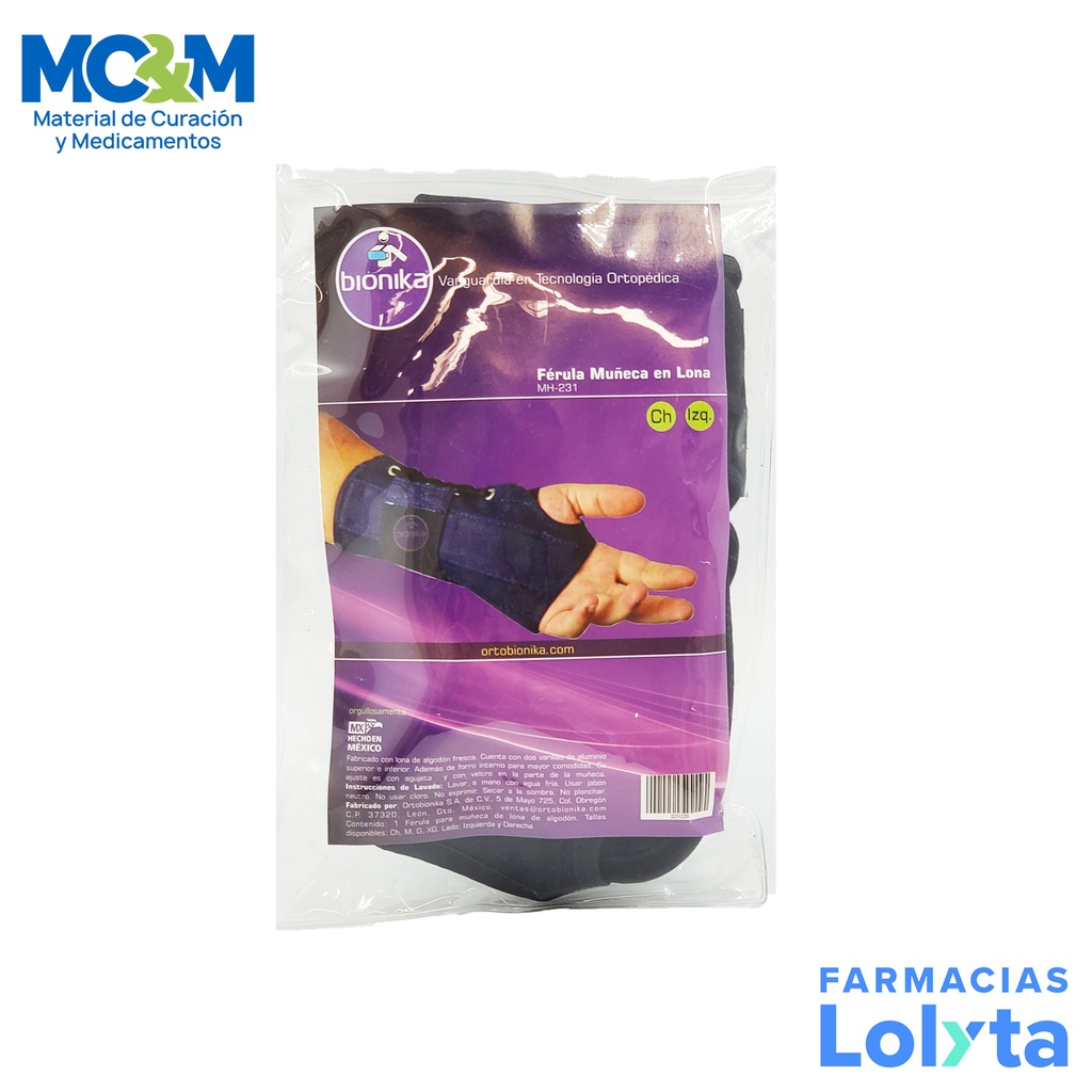 FERULA PARA MUÑECA CON VARILLA EN LONA ALGODON CHICA IZQUIERDA MH-231 BIONIKA