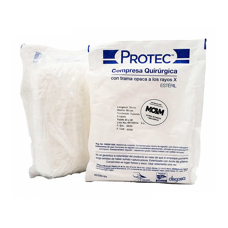 COMPRESA QUIRURGICA ESTERIL HR 70 X 45 CM TEJIDO 24X20 C/5 PZAS PROTEC DEGASA 0131000