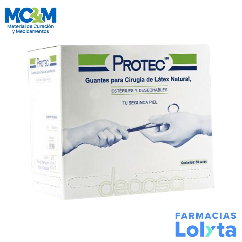 [3413] GUANTE CIRUJANO 8 LATEX NATURAL C/50 PARES ESTERIL PROTEC DEGASA 412400