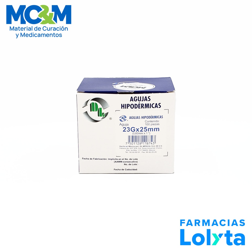 AGUJA HIPODERMICA 23G X 25 MM C/100 AZUL DENTILAB