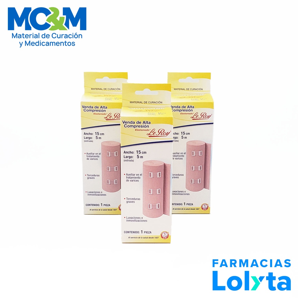 VENDA ELASTOMEDIC ALTA COMPRESION 15CMX5M LEROY