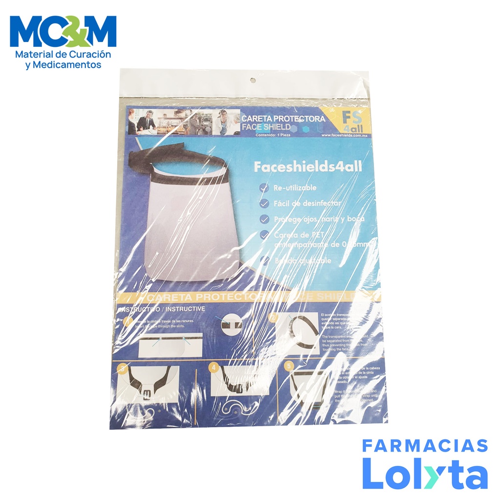 CARETA PROTECTORA ADULTO CON BANDA AJUSTABLE FACESHIELDS4ALL