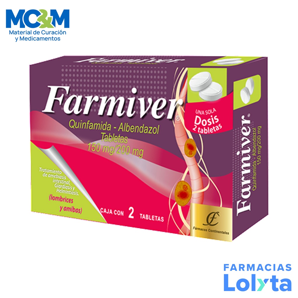 QUINFAMIDA ALBENDAZOL 150/200 MG C/2 TAB FARMIVER LAB FARMACOS CONTINENTALES