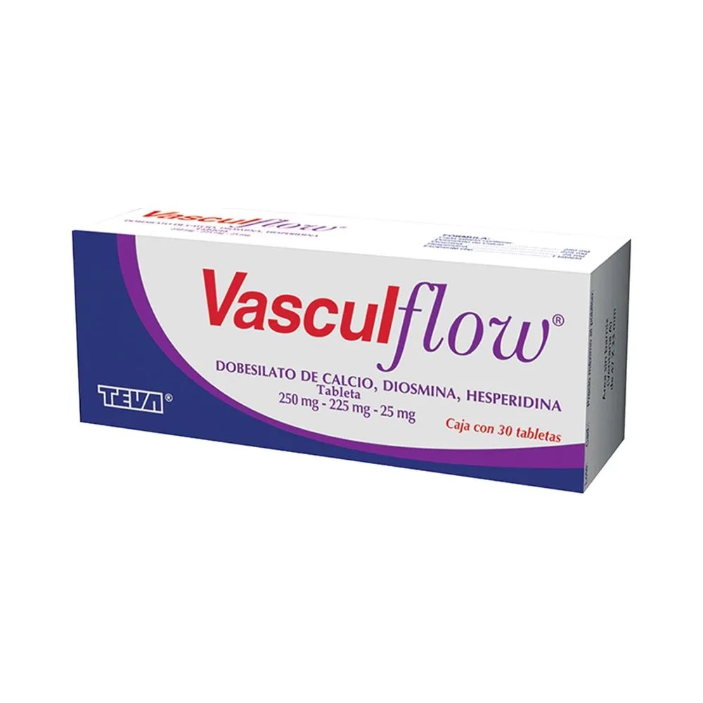 VASCULFLOW 250/225/25 MG C/30 TAB DOBESILATO DE CALCIO DIOSMINA HESPERIDINA LAB TEVA