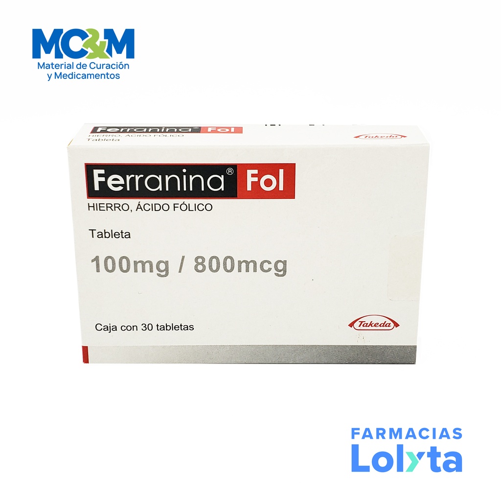 FERRANINA FOL 100 MG/800 MCG C/30 TAB HIERRO ACIDO FOLICO LAB TAKEDA