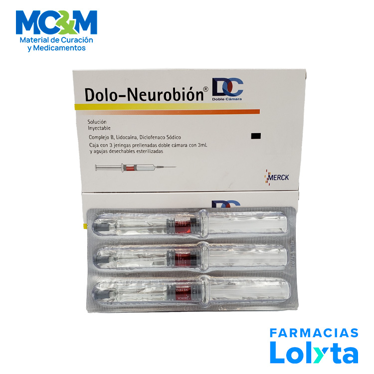 DOLO-NEUROBION DC SOL INY 75/1/100/100/20 MG C/3 AMP DICLOFENACO COMPLEJO B (CIANOCOBALAMINA/TIAMINA/PIRIDOXINA) LIDOCAINA LAB MERCK
