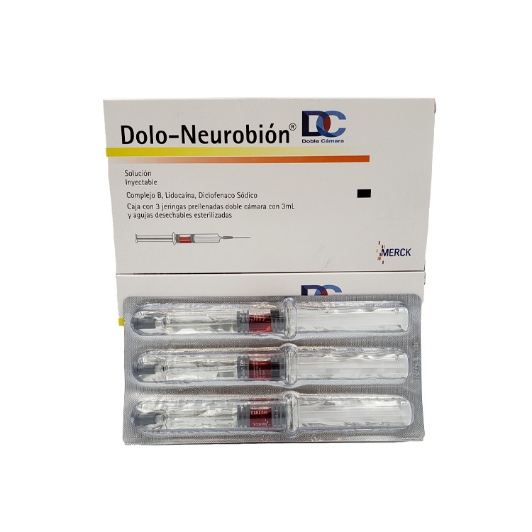 DOLO-NEUROBION DC SOL INY 75/1/100/100/20 MG C/3 AMP DICLOFENACO COMPLEJO B (CIANOCOBALAMINA/TIAMINA/PIRIDOXINA) LIDOCAINA LAB MERCK