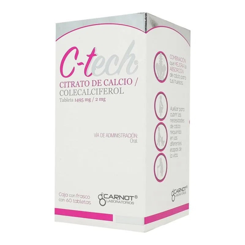 C-TECH 1495/2 MG C/60 TAB CITRATO DE CALCIO COLECALCIFEROL LAB CARNOT
