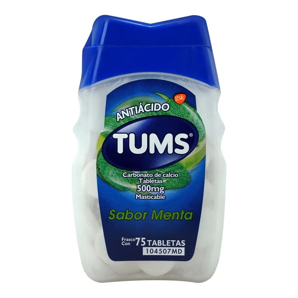 TUMS ANTIACIDO 500 MG C/75 TAB MASTICABLE SABOR MENTA CARBONATO DE CALCIO LAB GSK