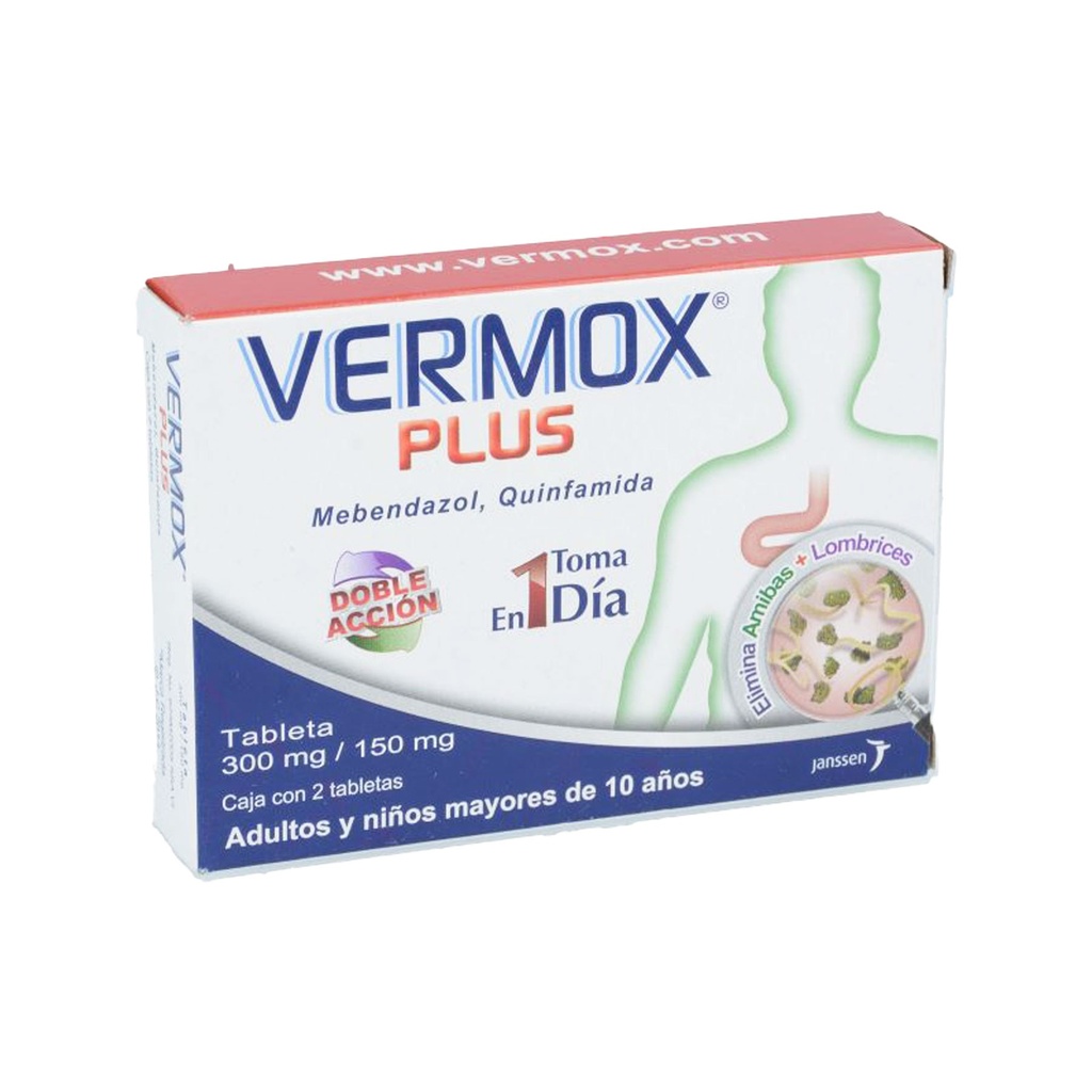 [3077] VERMOX PLUS 300/150 MG C/2 TAB MEBENDAZOL QUINFAMIDA LAB JANSSEN-CILAG