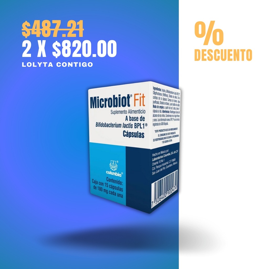 MICROBIOT FIT SUPLEMENTO ALIMENTICIO 180 MG C/15 CAP BIFIDOBACTERIUM LACTIS BPL1 LAB COLUMBIA