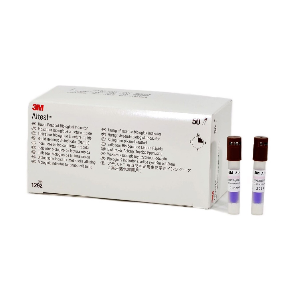 [2743] ATTEST AGENTE DE DIAGNOSTICO TESTIGO BIOLOGICO DE LECTURA RAPIDA P/ESTERILIZACION CON VAPOR C/50 PZ REF 1292 3M