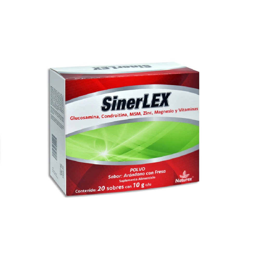 SINERLEX SUPLEMENTO ALIMENTICIO 10 G C/20 SOBRES POLVO SABOR ARANDANO CON FRESA GLUCOSAMINA CONDROITINA MSM ZINC MAGNESIO VITAMINAS LAB NATUREX