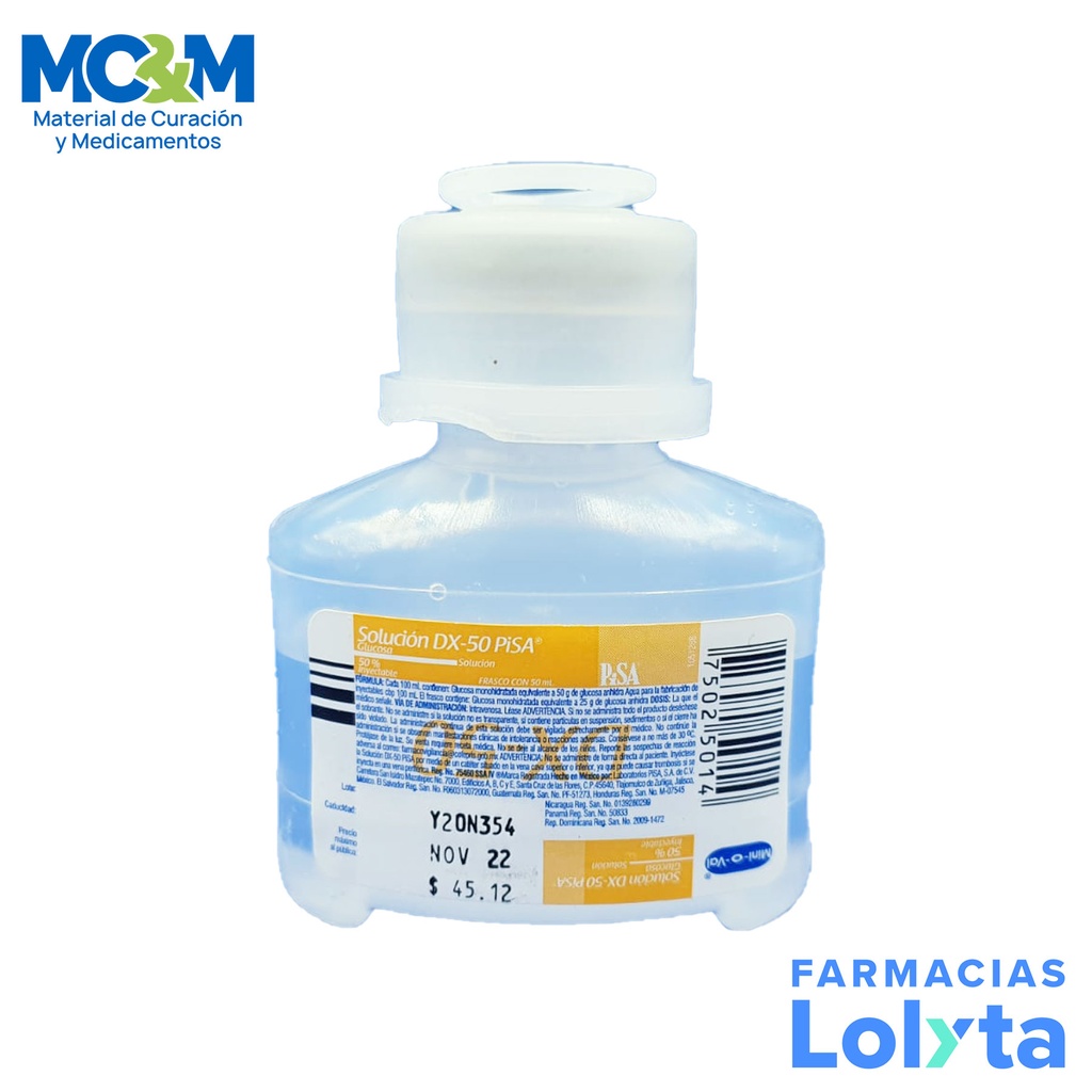 GLUCOSA 50% SOL INY 50 ML SOLUCION DX-50 LAB PISA