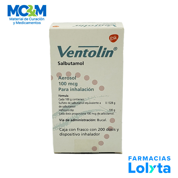VENTOLIN AEROSOL BUCAL P/INHALACION 100 MCG C/200 DOSIS SALBUTAMOL LAB GSK