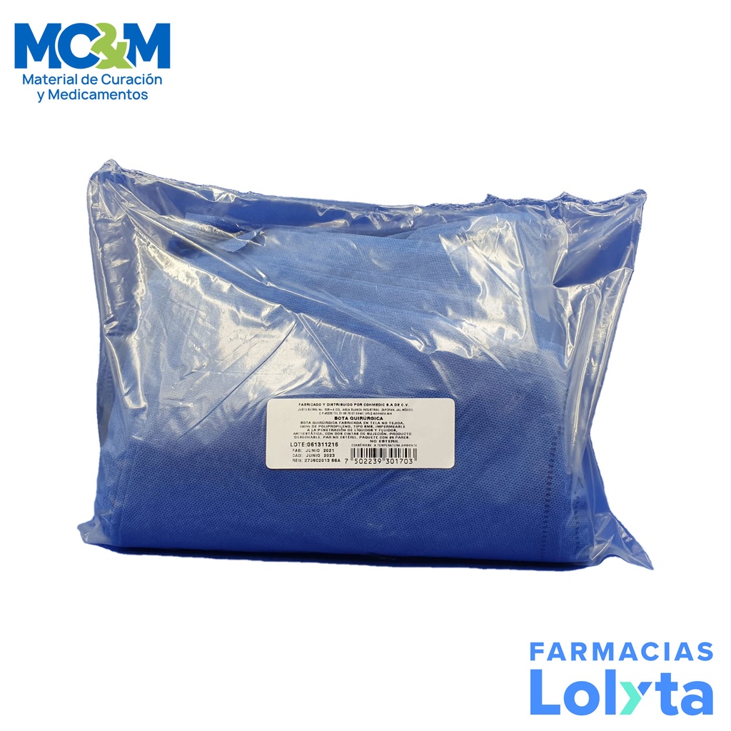 BOTA DESECHABLE POLIPROPILENO S/PLANTILLA AZUL C/25 COHMEDIC