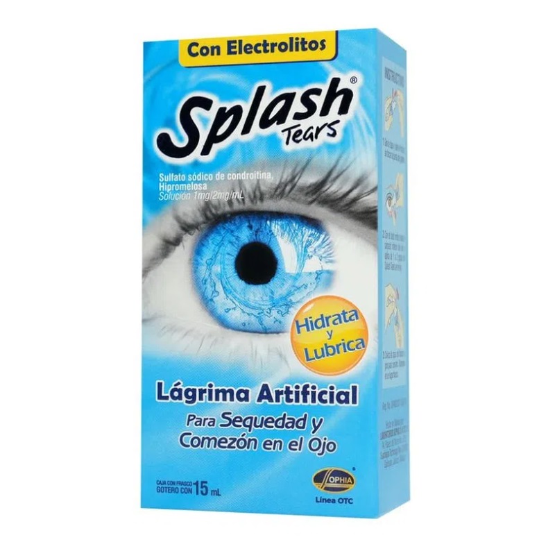 SPLASH TEARS LAGRIMA ARTIFICIAL SOL OFTALMICA 1/2 MG/ML FCO C/15 ML SULFATO SODICO DE CONDROITINA HIPROMELOSA LAB SOPHIA