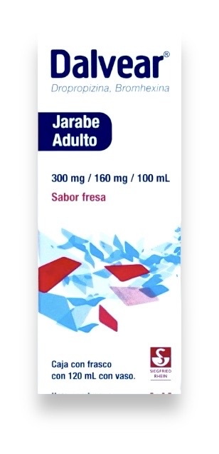 [3335] DALVEAR JARABE ADULTO 300/160 MG/100 ML FCO C/120 ML SABOR FRESA DROPROPIZINA BROMHEXINA LAB SIEGFRIED RHEIN