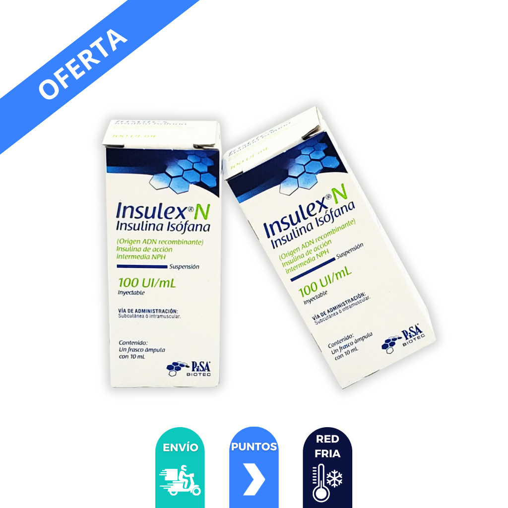 INSULINA HUMANA ACCION INTERMEDIA NPH SOL INY 100 UI/ML C/10 ML INSULEX N INSULINA ISOFANA LAB PISA (RF)