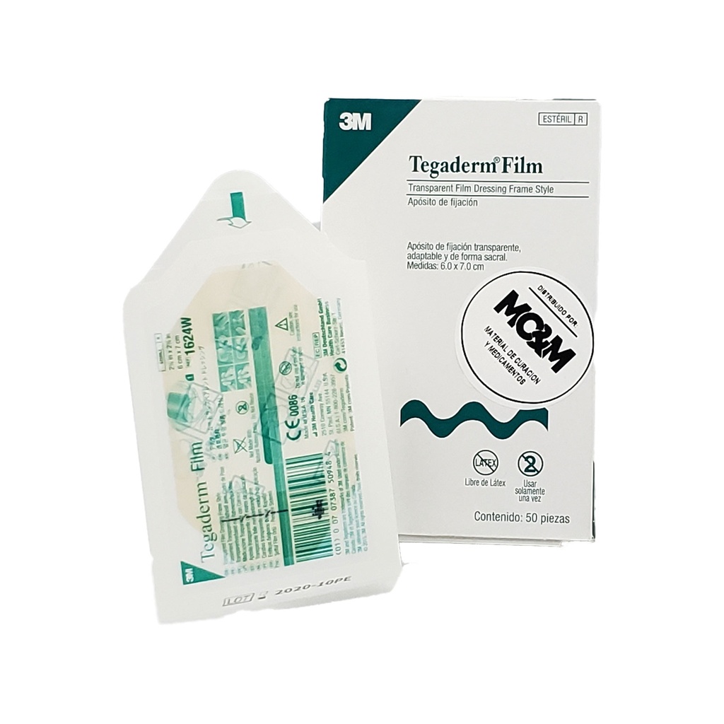 TEGADERM FILM 6 X 7 CM C/50 PZAS APOSITO DE FIJACION TRANSPARENTE REF 1624W 3M