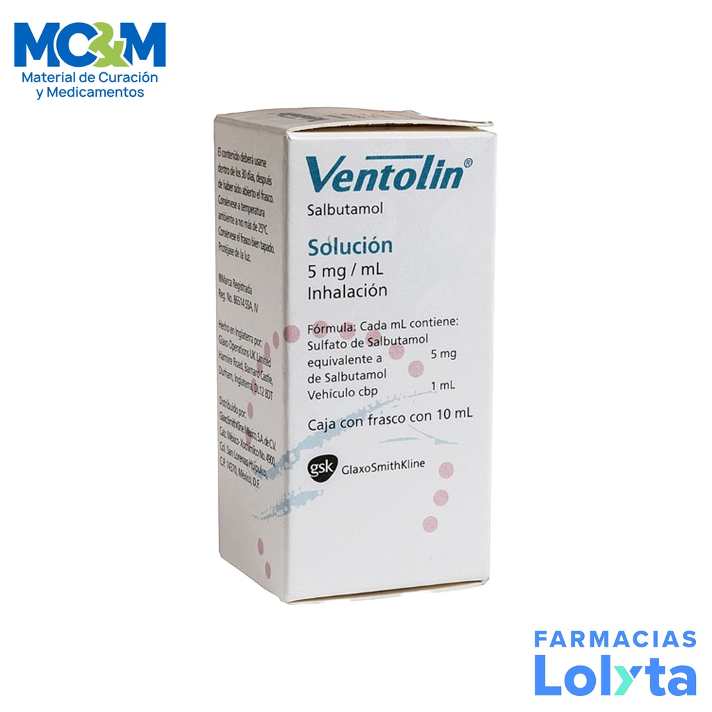 VENTOLIN SOL P/INHALACION 5 MG/ML C/10 ML SALBUTAMOL LAB GSK