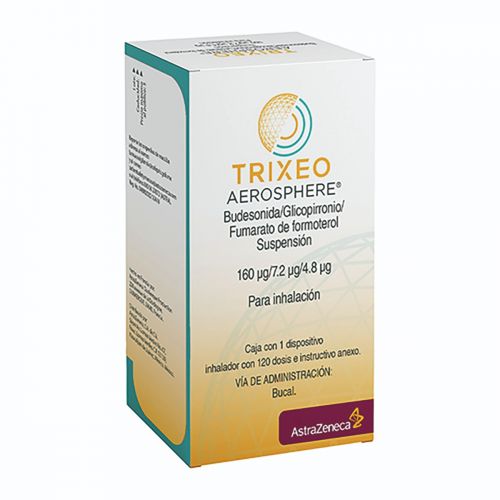 TRIXEO SUSP P/INHALACION BUCAL 160/7.2/4.8 MCG C/120 DOSIS BUDESONIDA GLICOPIRRONIO FORMOTEROL LAB ASTRAZENECA