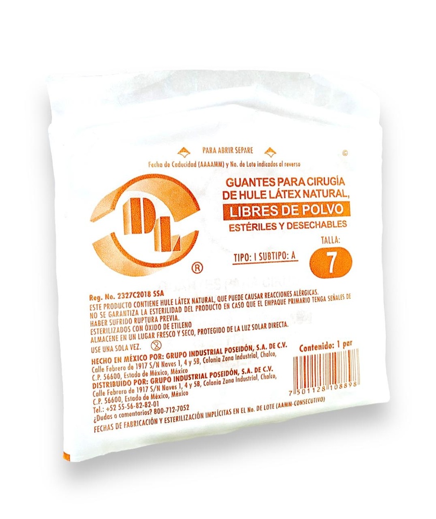 [3390] GUANTE CIRUJANO ESTERIL #7 C/1 PAR DENTILAB