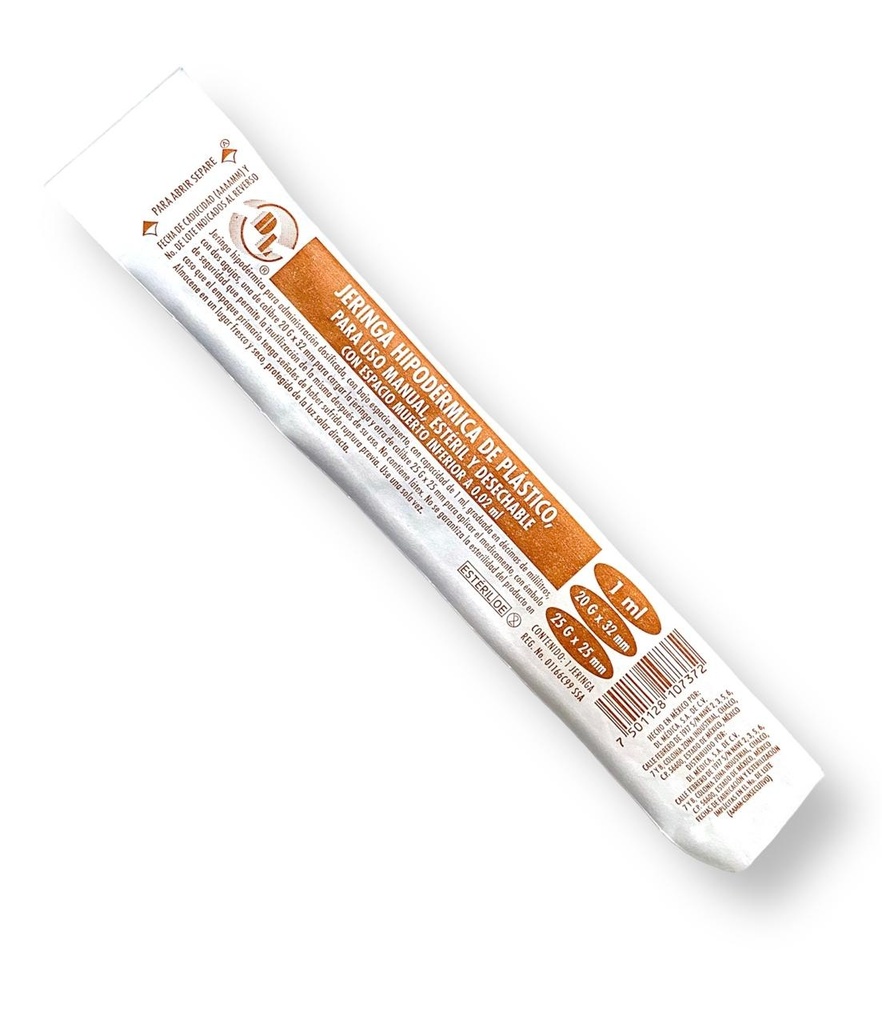 JERINGA HIPODERMICA 1 ML C/2 AGUJAS (20 G X 32 MM 25 G X 25 MM) PIEZA DENTILAB